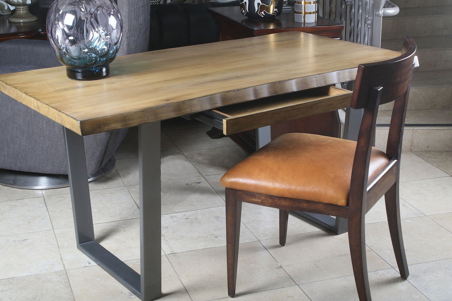 Rhode Live Edge Hardwood and Wrought Iron Desk